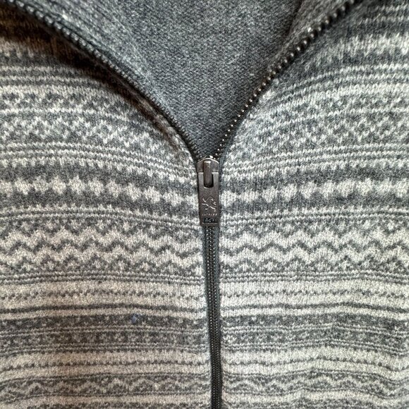 Express Zip Front Lambswool Cardigan Mens Size XL Fair Isle Charcoal Heritage - Picture 3 of 11